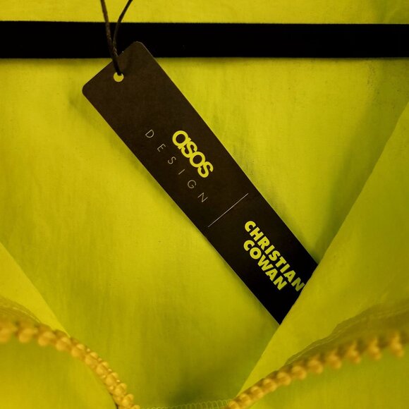 ASOS DESIGN x Christian Cowan Curve logo track top Neon Yellow White Crop 18 - Picture 6 of 13